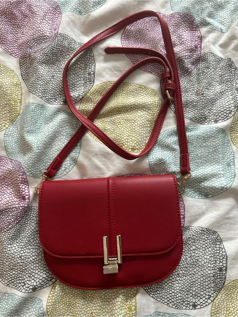 Red Crossbody Saddle Bag with Gold Hardware - Women Bags